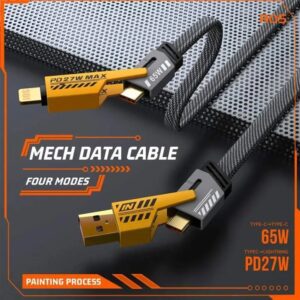 4 in 1 Braided Fast Charging Cable 65W | Quad 1.5m Rugged Design Multiport | Type C to Lightning | Type C to USB A | Compatible for iPhones, iPads, Tablets, MacBooks and Android Devices -Black
